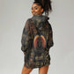 Atum Ancient Egyptian Hoodie Dress with Dark Hieroglyph Grid, Ouroboros Serpent Ring and The Final Serpent - African Pride