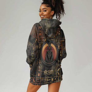 Atum Ancient Egyptian Hoodie Dress with Dark Hieroglyph Grid, Ouroboros Serpent Ring and The Final Serpent - African Pride