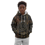 Atum Ancient Egyptian Kid Hoodie with Dark Hieroglyph Grid, Ouroboros Serpent Ring and The Final Serpent - African Pride