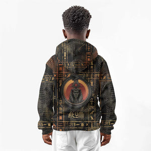 Atum Ancient Egyptian Kid Hoodie with Dark Hieroglyph Grid, Ouroboros Serpent Ring and The Final Serpent - African Pride