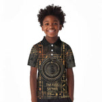 Atum Ancient Egyptian Kid Polo Shirt with Dark Hieroglyph Grid, Ouroboros Serpent Ring and The Final Serpent - African Pride