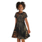 Atum Ancient Egyptian Kid Short Sleeve Dress with Dark Hieroglyph Grid, Ouroboros Serpent Ring and The Final Serpent - African Pride