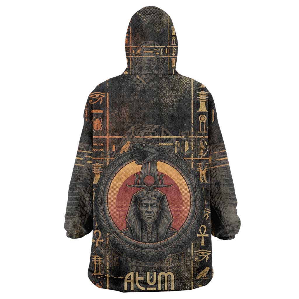 Atum Ancient Egyptian Kid Wearable Blanket Hoodie with Dark Hieroglyph Grid, Ouroboros Serpent Ring and The Final Serpent - African Pride