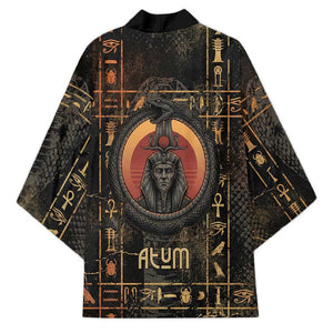 Atum Ancient Egyptian Kimono with Dark Hieroglyph Grid, Ouroboros Serpent Ring and The Final Serpent - African Pride