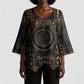 Atum Ancient Egyptian Kimono Sleeve Blouse with Dark Hieroglyph Grid, Ouroboros Serpent Ring and The Final Serpent - African Pride