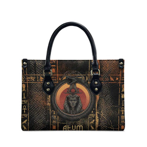 Atum Ancient Egyptian Leather Bag with Dark Hieroglyph Grid, Ouroboros Serpent Ring and The Final Serpent - African Pride