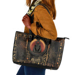 Atum Ancient Egyptian Leather Tote Bag with Dark Hieroglyph Grid, Ouroboros Serpent Ring and The Final Serpent - African Pride