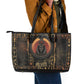 Atum Ancient Egyptian Leather Tote Bag with Dark Hieroglyph Grid, Ouroboros Serpent Ring and The Final Serpent - African Pride