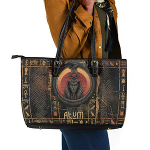 Atum Ancient Egyptian Leather Tote Bag with Dark Hieroglyph Grid, Ouroboros Serpent Ring and The Final Serpent - African Pride