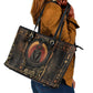 Atum Ancient Egyptian Leather Tote Bag with Dark Hieroglyph Grid, Ouroboros Serpent Ring and The Final Serpent - African Pride