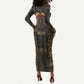 Atum Ancient Egyptian Long Sleeve Bodycon Dress with Dark Hieroglyph Grid, Ouroboros Serpent Ring and The Final Serpent - African Pride