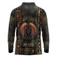 Atum Ancient Egyptian Long Sleeve Polo Shirt with Dark Hieroglyph Grid, Ouroboros Serpent Ring and The Final Serpent - African Pride