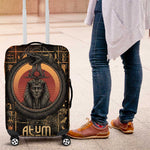 Atum Ancient Egyptian Luggage Cover with Dark Hieroglyph Grid, Ouroboros Serpent Ring and The Final Serpent - African Pride
