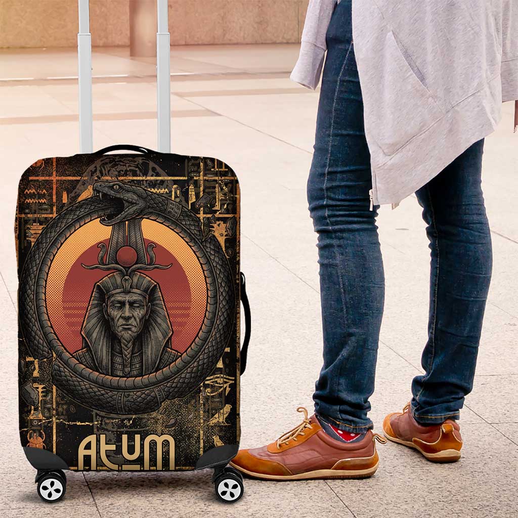 Atum Ancient Egyptian Luggage Cover with Dark Hieroglyph Grid, Ouroboros Serpent Ring and The Final Serpent - African Pride