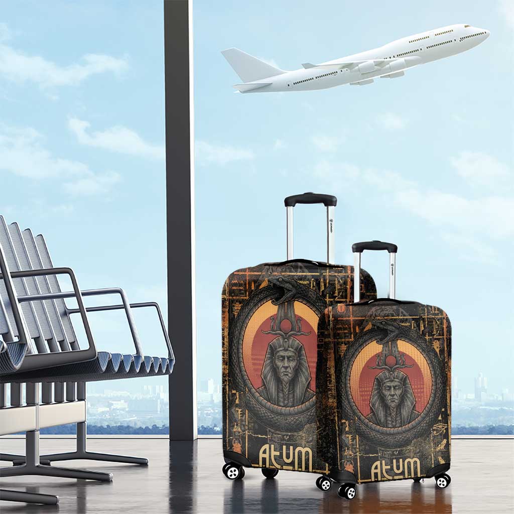 Atum Ancient Egyptian Luggage Cover with Dark Hieroglyph Grid, Ouroboros Serpent Ring and The Final Serpent - African Pride