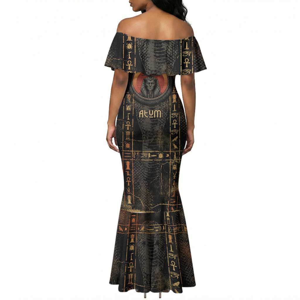 Atum Ancient Egyptian Mermaid Dress with Dark Hieroglyph Grid, Ouroboros Serpent Ring and The Final Serpent - African Pride