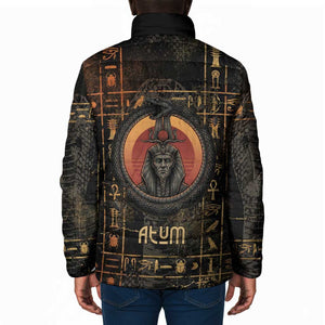 Atum Ancient Egyptian Padded Jacket with Dark Hieroglyph Grid, Ouroboros Serpent Ring and The Final Serpent - African Pride