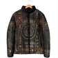Atum Ancient Egyptian Padded Jacket with Dark Hieroglyph Grid, Ouroboros Serpent Ring and The Final Serpent - African Pride