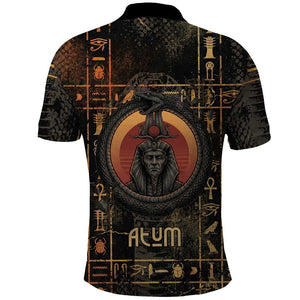 Atum Ancient Egyptian Polo Shirt with Dark Hieroglyph Grid, Ouroboros Serpent Ring and The Final Serpent - African Pride