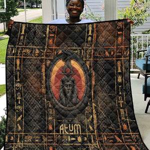 Atum Ancient Egyptian Quilt with Dark Hieroglyph Grid, Ouroboros Serpent Ring and The Final Serpent - African Pride