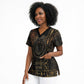 Atum Ancient Egyptian Scrub Top with Dark Hieroglyph Grid, Ouroboros Serpent Ring and The Final Serpent - African Pride