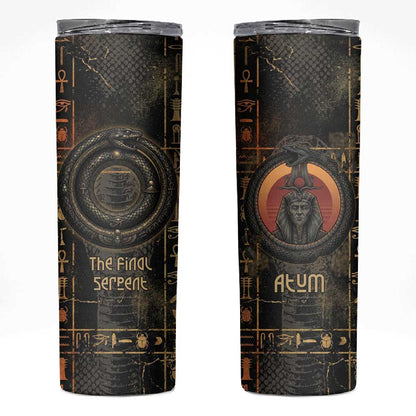 Atum Ancient Egyptian Skinny Tumbler with Dark Hieroglyph Grid, Ouroboros Serpent Ring and The Final Serpent - African Pride