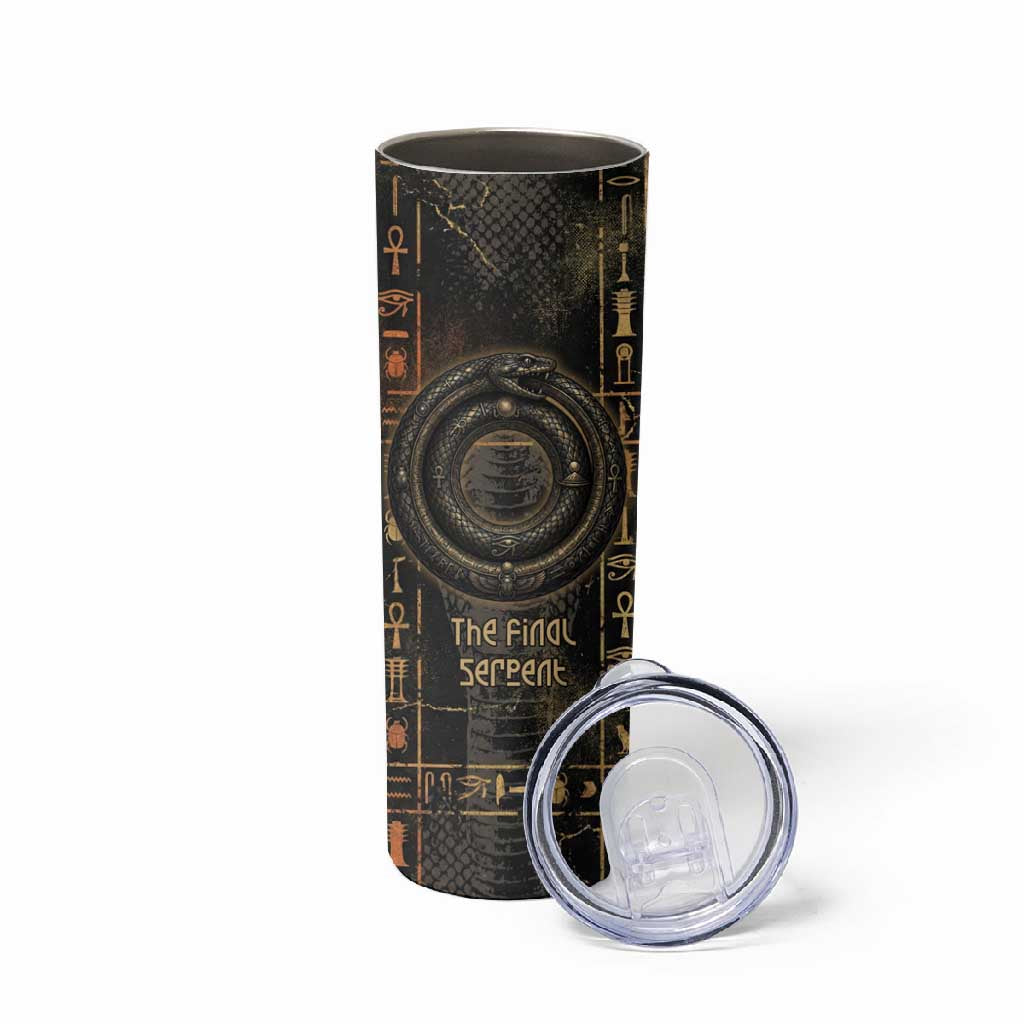 Atum Ancient Egyptian Skinny Tumbler with Dark Hieroglyph Grid, Ouroboros Serpent Ring and The Final Serpent - African Pride