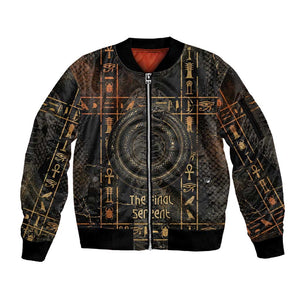 Atum Ancient Egyptian Sleeve Zip Bomber Jacket with Dark Hieroglyph Grid, Ouroboros Serpent Ring and The Final Serpent - African Pride