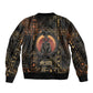 Atum Ancient Egyptian Sleeve Zip Bomber Jacket with Dark Hieroglyph Grid, Ouroboros Serpent Ring and The Final Serpent - African Pride