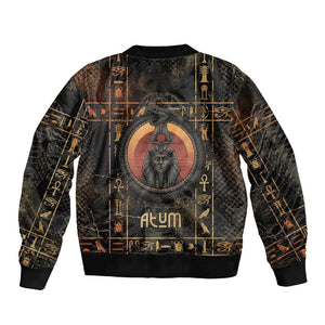 Atum Ancient Egyptian Sleeve Zip Bomber Jacket with Dark Hieroglyph Grid, Ouroboros Serpent Ring and The Final Serpent - African Pride