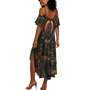 Atum Ancient Egyptian Summer Maxi Dress with Dark Hieroglyph Grid, Ouroboros Serpent Ring and The Final Serpent - African Pride