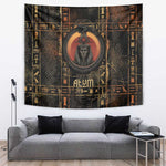 Atum Ancient Egyptian Tapestry with Dark Hieroglyph Grid, Ouroboros Serpent Ring and The Final Serpent - African Pride