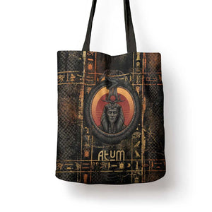 Atum Ancient Egyptian Tote Bag with Dark Hieroglyph Grid, Ouroboros Serpent Ring and The Final Serpent - African Pride