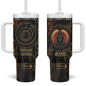 Atum Ancient Egyptian Tumbler With Handle with Dark Hieroglyph Grid, Ouroboros Serpent Ring and The Final Serpent - African Pride