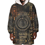 Atum Ancient Egyptian Wearable Blanket Hoodie with Dark Hieroglyph Grid, Ouroboros Serpent Ring and The Final Serpent - African Pride