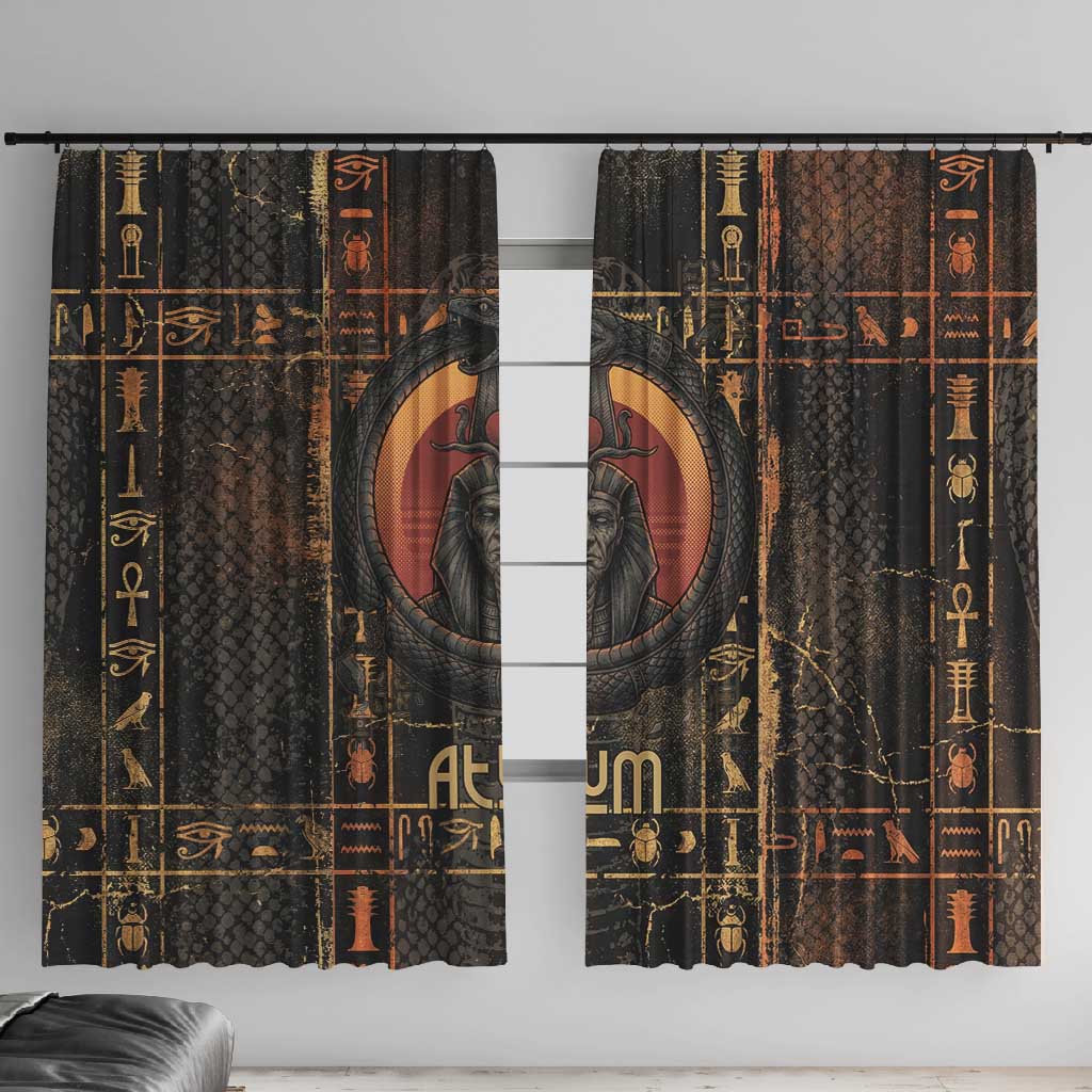 Atum Ancient Egyptian Window Curtain with Dark Hieroglyph Grid, Ouroboros Serpent Ring and The Final Serpent - African Pride