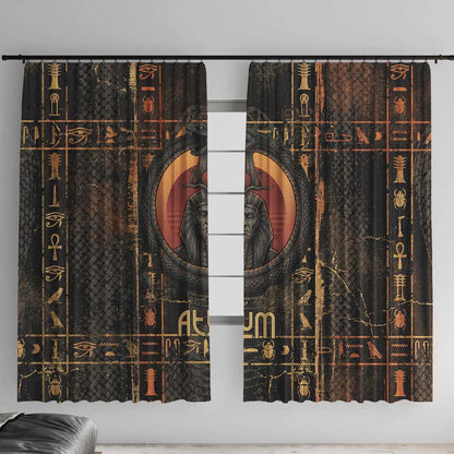 Atum Ancient Egyptian Window Curtain with Dark Hieroglyph Grid, Ouroboros Serpent Ring and The Final Serpent - African Pride
