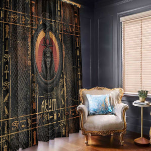 Atum Ancient Egyptian Window Curtain with Dark Hieroglyph Grid, Ouroboros Serpent Ring and The Final Serpent - African Pride