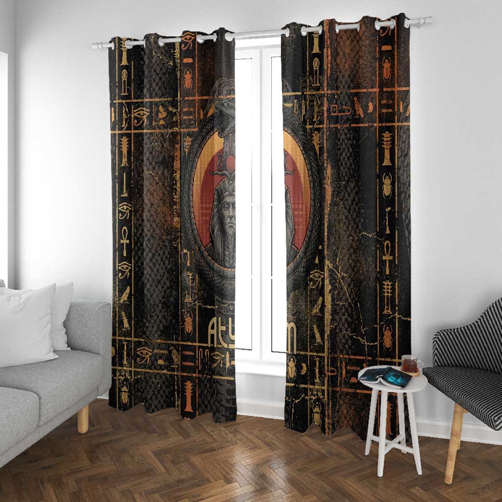 Atum Ancient Egyptian Window Curtain with Dark Hieroglyph Grid, Ouroboros Serpent Ring and The Final Serpent - African Pride