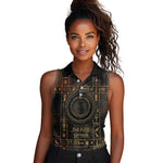 Atum Ancient Egyptian Women Sleeveless Polo Shirt with Dark Hieroglyph Grid, Ouroboros Serpent Ring and The Final Serpent - African Pride