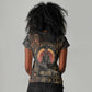 Atum Ancient Egyptian Women V-Neck T-Shirt with Dark Hieroglyph Grid, Ouroboros Serpent Ring and The Final Serpent - African Pride