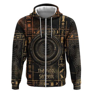 Atum Ancient Egyptian Zip Hoodie with Dark Hieroglyph Grid, Ouroboros Serpent Ring and The Final Serpent - African Pride