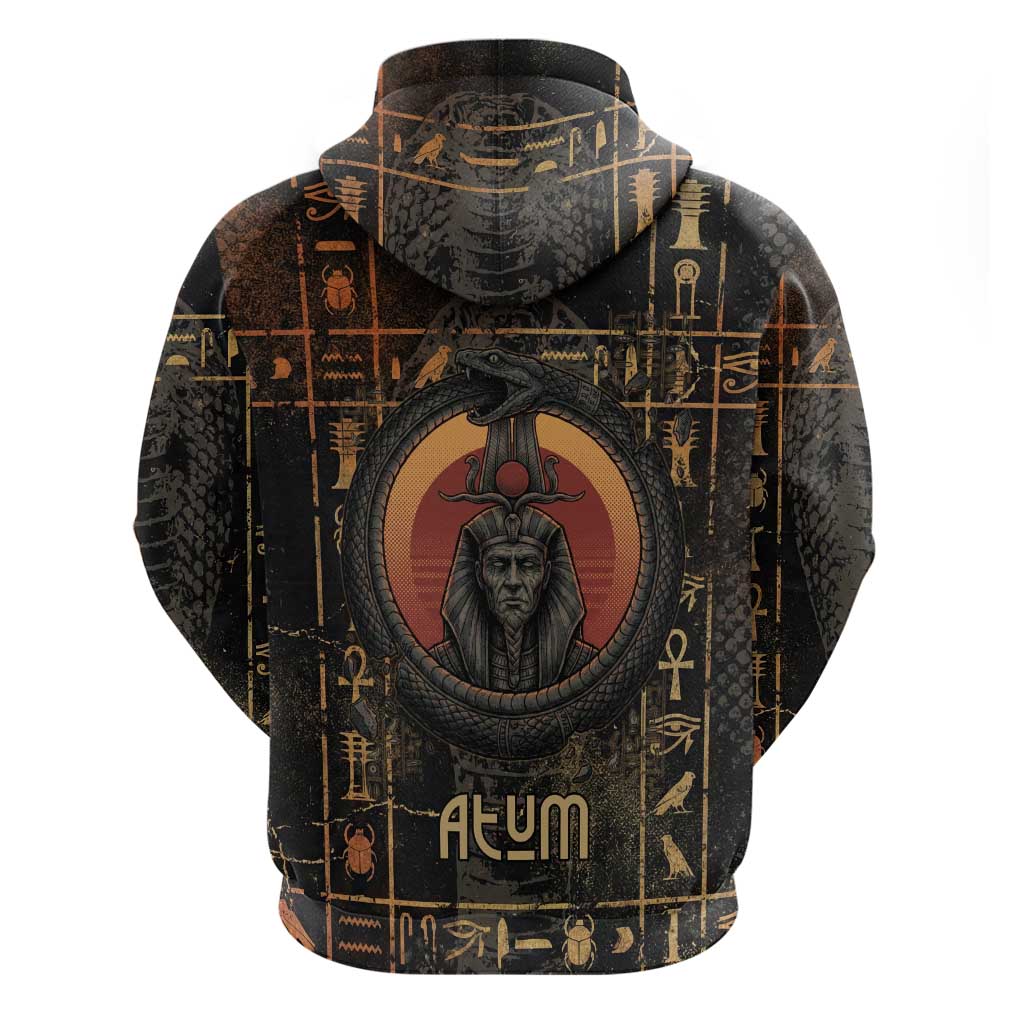 Atum Ancient Egyptian Zip Hoodie with Dark Hieroglyph Grid, Ouroboros Serpent Ring and The Final Serpent - African Pride