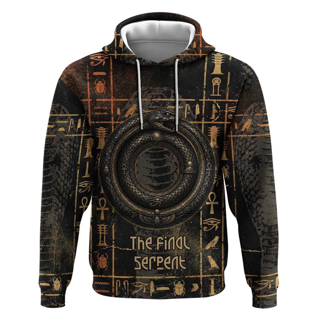 Atum Ancient Egyptian Zip Hoodie with Dark Hieroglyph Grid, Ouroboros Serpent Ring and The Final Serpent - African Pride