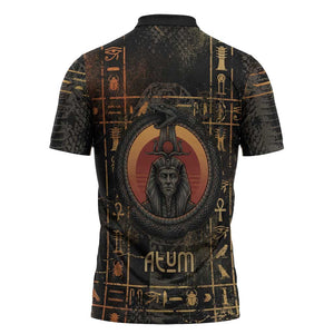 Atum Ancient Egyptian Zipper Polo Shirt with Dark Hieroglyph Grid, Ouroboros Serpent Ring and The Final Serpent - African Pride