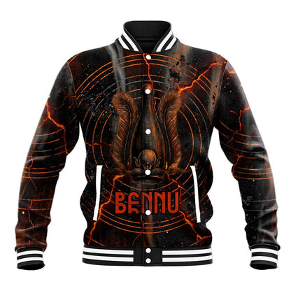 Bennu Baseball Jacket Ancient Egyptian Lava Crack Texture, Phoenix Firebird and Reborn from Chaos - African Pride