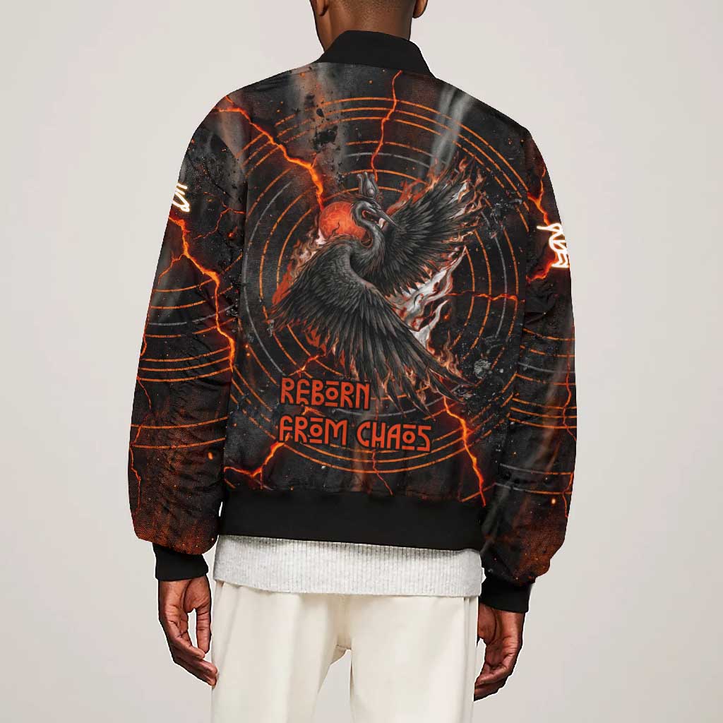 Bennu Bomber Jacket Ancient Egyptian Lava Crack Texture, Phoenix Firebird and Reborn from Chaos - African Pride