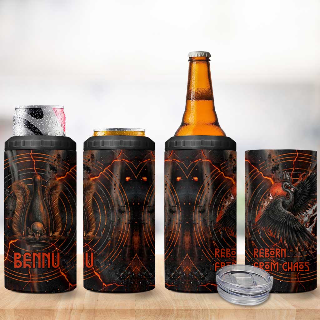 Bennu 4 in 1 Can Cooler Tumbler Ancient Egyptian Lava Crack Texture, Phoenix Firebird and Reborn from Chaos - African Pride