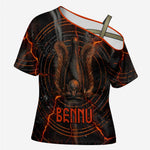 Bennu Cross Shoulder Shirt Ancient Egyptian Lava Crack Texture, Phoenix Firebird and Reborn from Chaos - African Pride