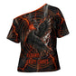 Bennu Cross Shoulder Shirt Ancient Egyptian Lava Crack Texture, Phoenix Firebird and Reborn from Chaos - African Pride